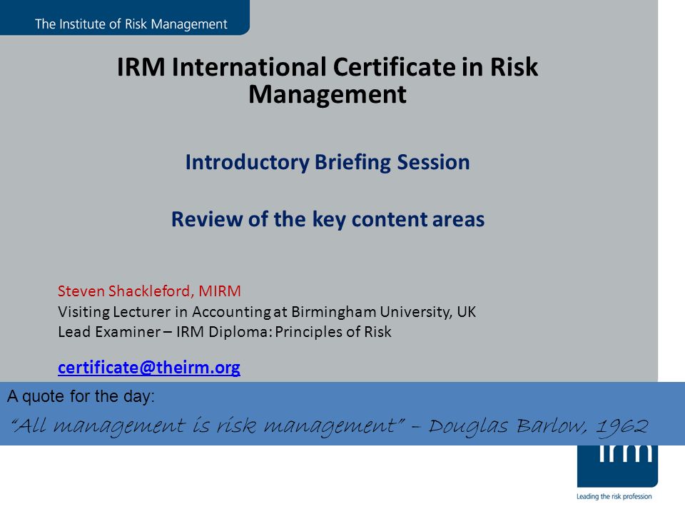 IRM Reflects Latest Thinking In New International Certificate In Risk Management